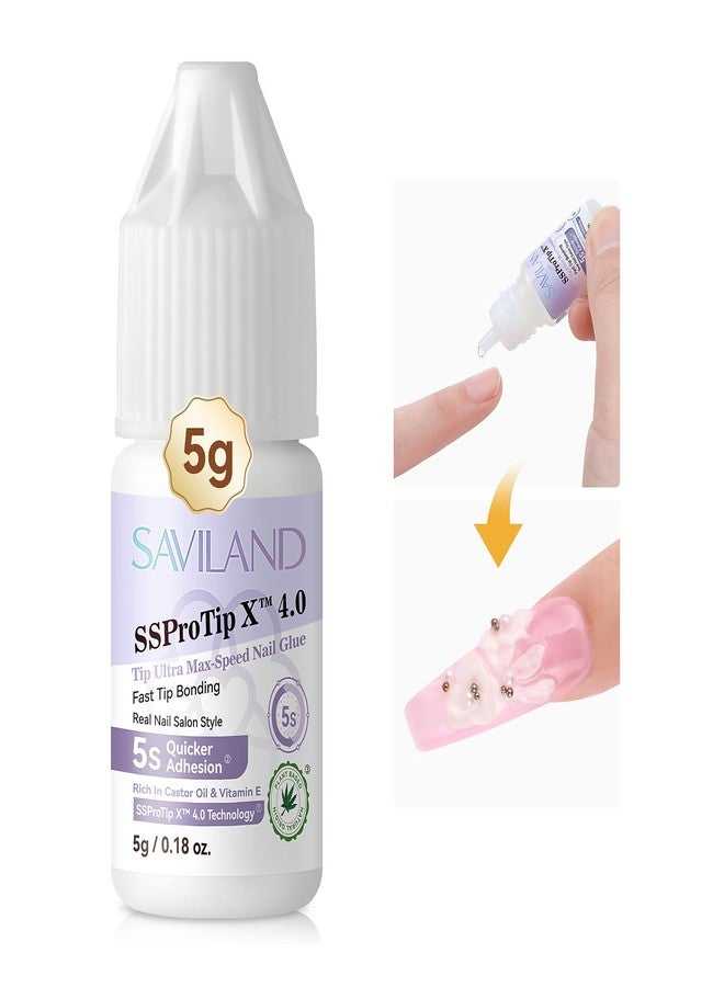 SAVILAND Nail Glue for Acrylic Nails Press On: 5S Fast-Drying Nail Glue Strong 0.18 Oz. Nail Tip Glue Extra Strength Nail Glue Castor Oil Vitamin E Hypoallergenic Nail Glue for Nail Tips No Cure Salon - Image 1